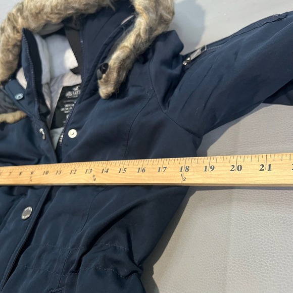 Hollister Ultimate Down Women Navy Blue Puffer Jacket Faux Fur Hood XS Y2K-XXXX - Picture 5 of 9